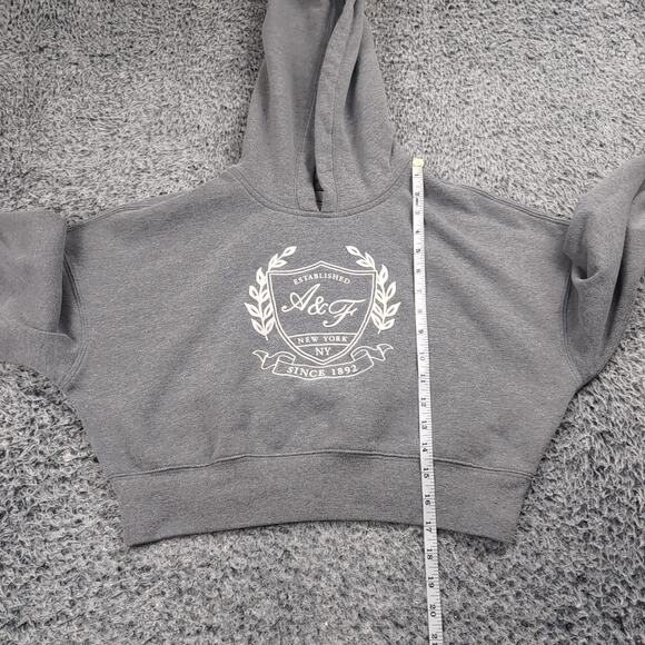 Abercrombie Fitch Hoodie Women Extra Small Gray Crop Pullover Sweatshirt Logo - Picture 4 of 6